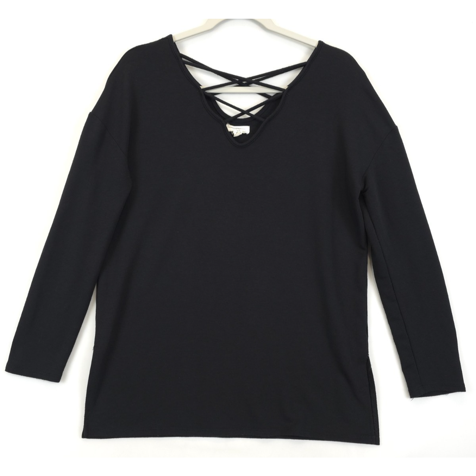 Cupio Shirt Long Sleeve Crisscross V Neck Stretchy Soft Women M Black Comfy